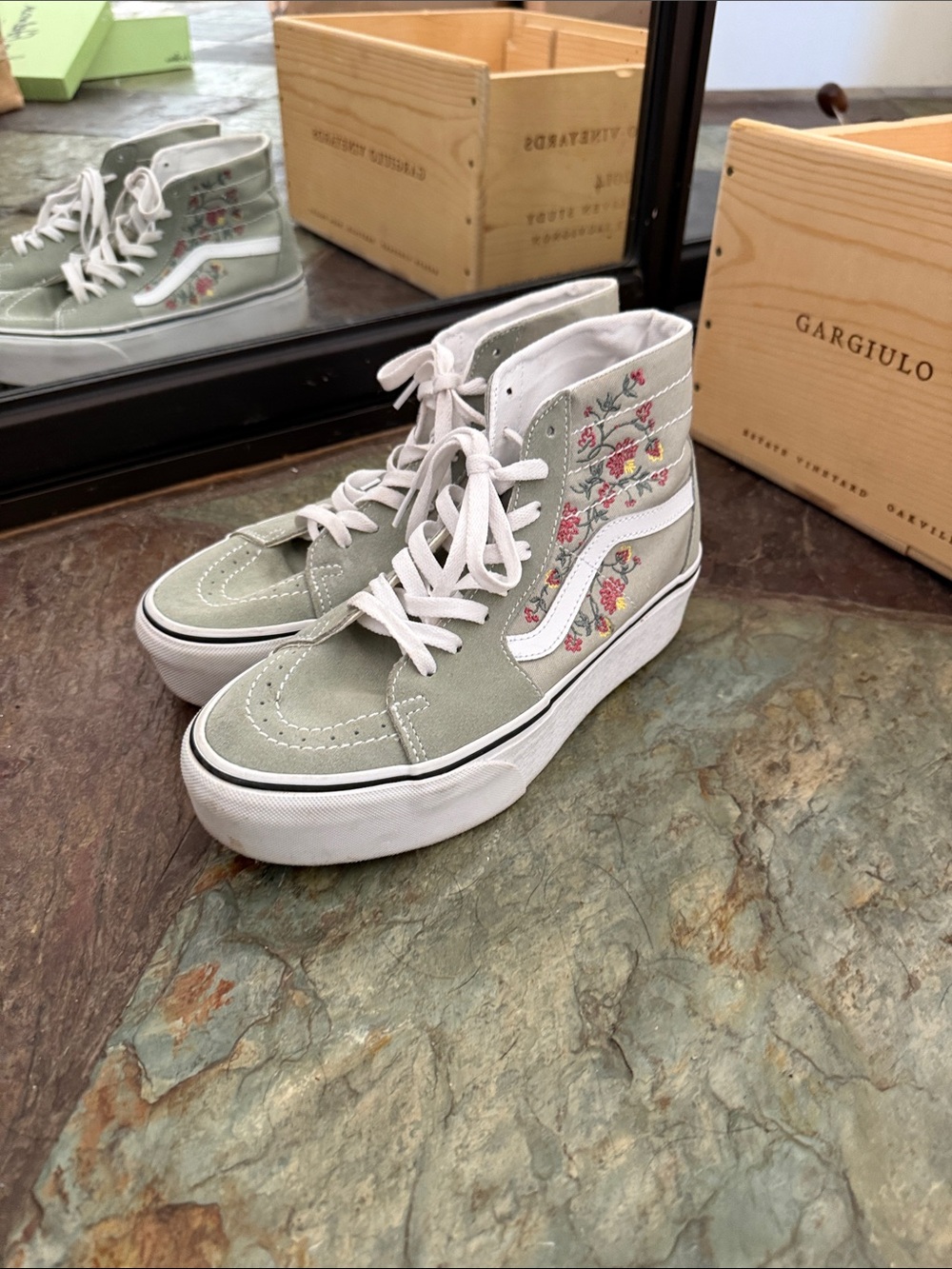 Vans High Top Platform Sneakers, 9 — Sage Green with White & Pink Floral